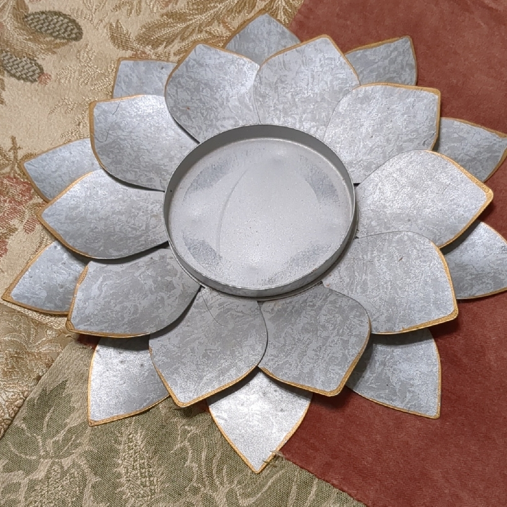 Candle Holder Silver Lotus Flower Decorative Plate